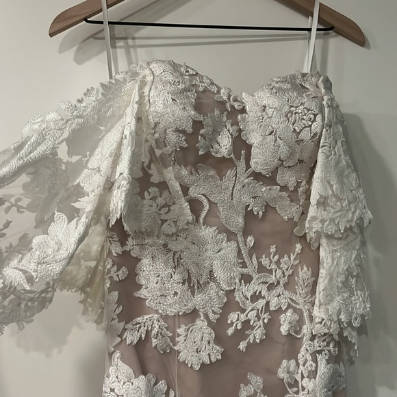 Strapless with draped sleeves that can be added/taken off, Madi Lane Bridal - Picture 3 of 5